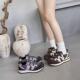 轻便拼色圆头加绒运动休闲鞋 休闲女鞋 女冬季 百搭厚底阿甘鞋