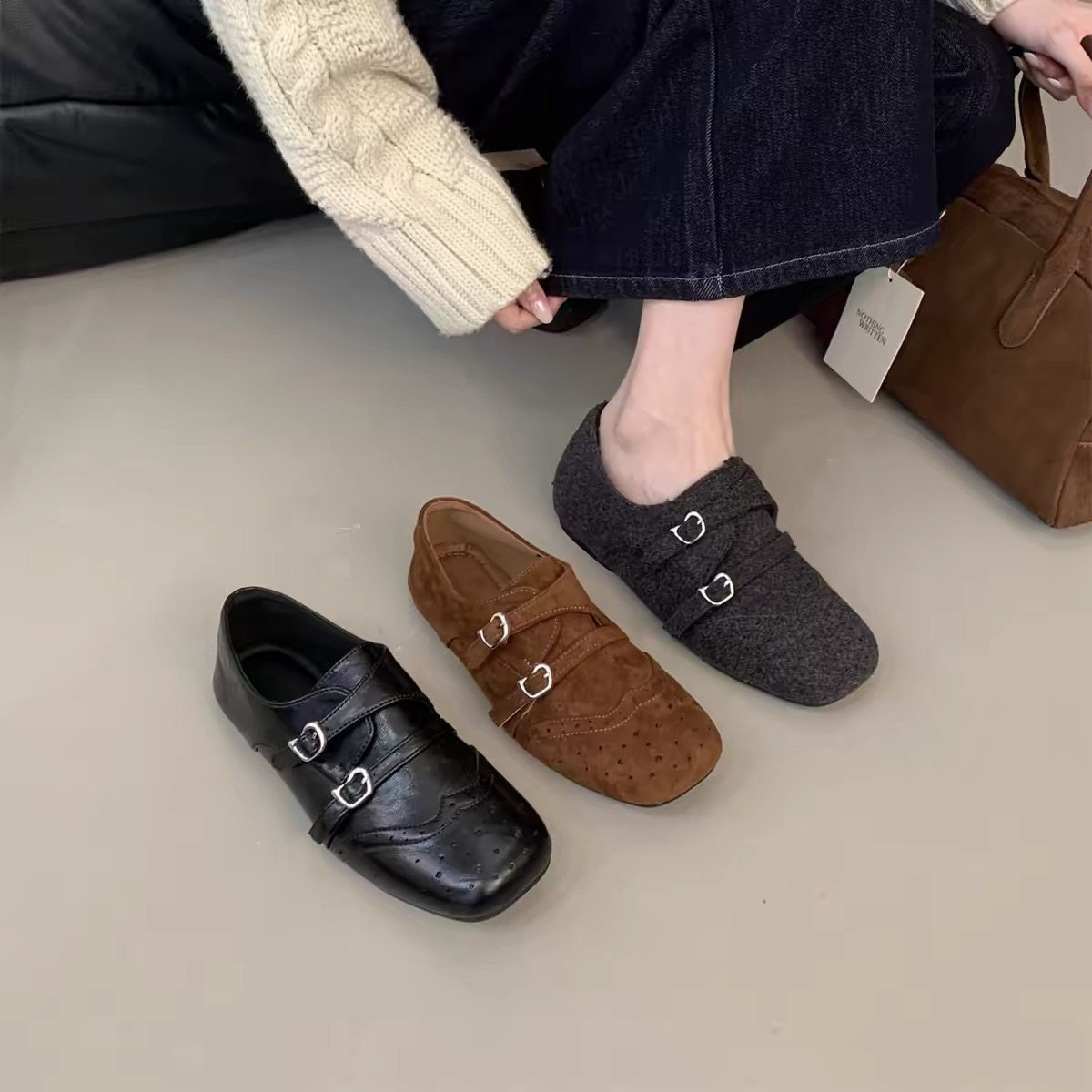 复古风双扣带方头乐福鞋女秋冬百搭英伦风单鞋勃肯鞋,女鞋,勃肯鞋/软木鞋,淘宝优惠券,粉丝福利购,淘宝优惠卷