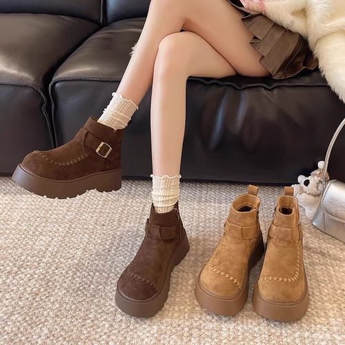 加绒厚底增高马丁靴女