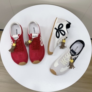 复古风德训鞋女鞋流苏装饰休闲运动鞋红白拼色板鞋