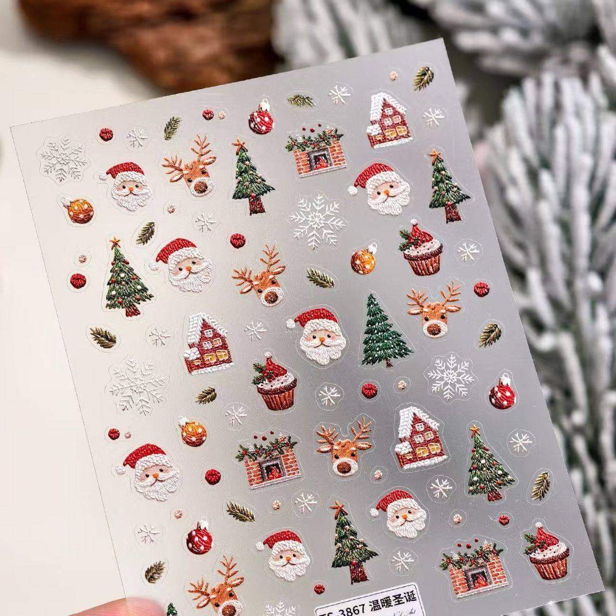 圣诞节姜饼人圣诞树礼物浮雕美甲贴纸麋鹿雪花雪人diy手账ccd贴,彩妆/香水/美妆工具,指甲装饰,淘宝优惠券,粉丝福利购,淘宝优惠卷
