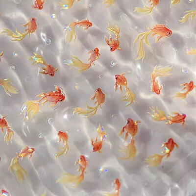 新中式美甲富贵锦鲤贴纸贝壳光金鱼国潮好运鱼浮雕背胶指甲装饰品