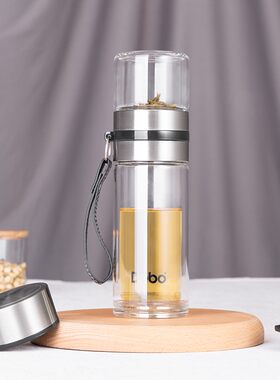 德铂DEP-746特尔斯茶水分离双层玻璃水杯中式商用办公杯公司福利