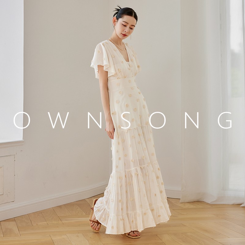 OWNSONG法式立体花朵96棉连衣裙