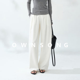 OWNSONG淡人白裤 松软做旧棉麻白色牛仔裤女高腰直筒宽松阔腿长裤