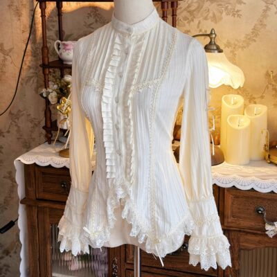 【果冻少女】lolita衬衫纯棉优雅内搭立领修身显瘦长衬百搭春秋款