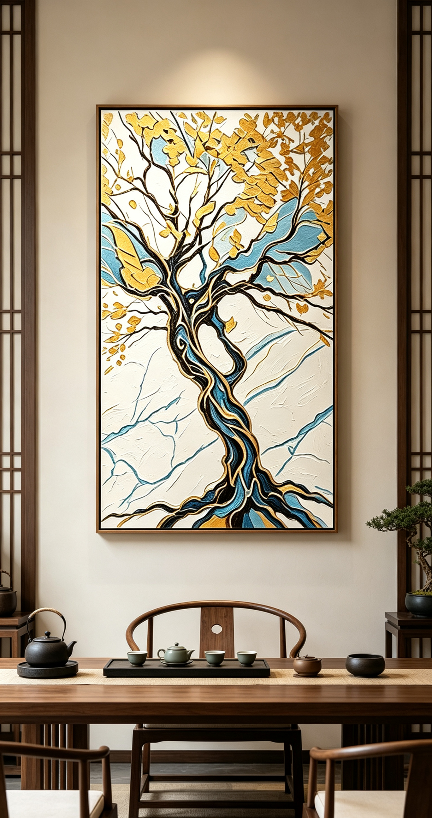 入户玄关装饰画轻奢高级 走廊过道发财树挂画 现代简约竖版壁画