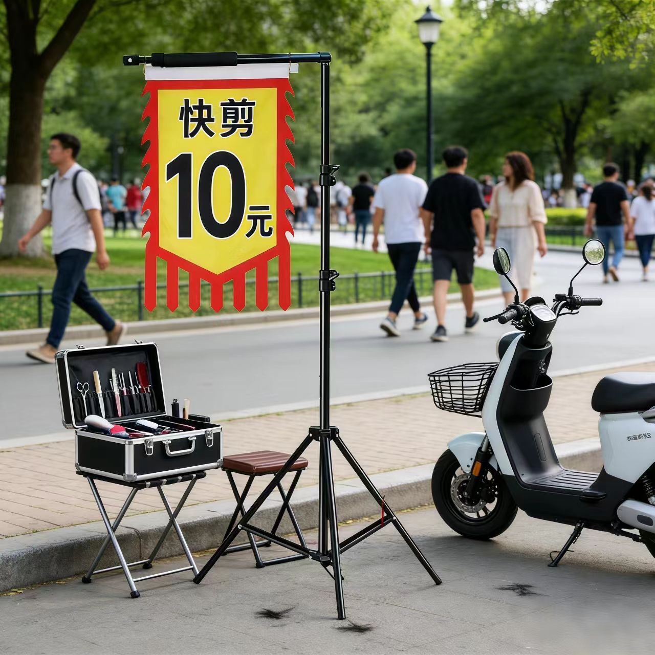 户外快剪理发落地支架旗杆店门口横杆夜市摆摊广告旗夹桌面支撑杆图片