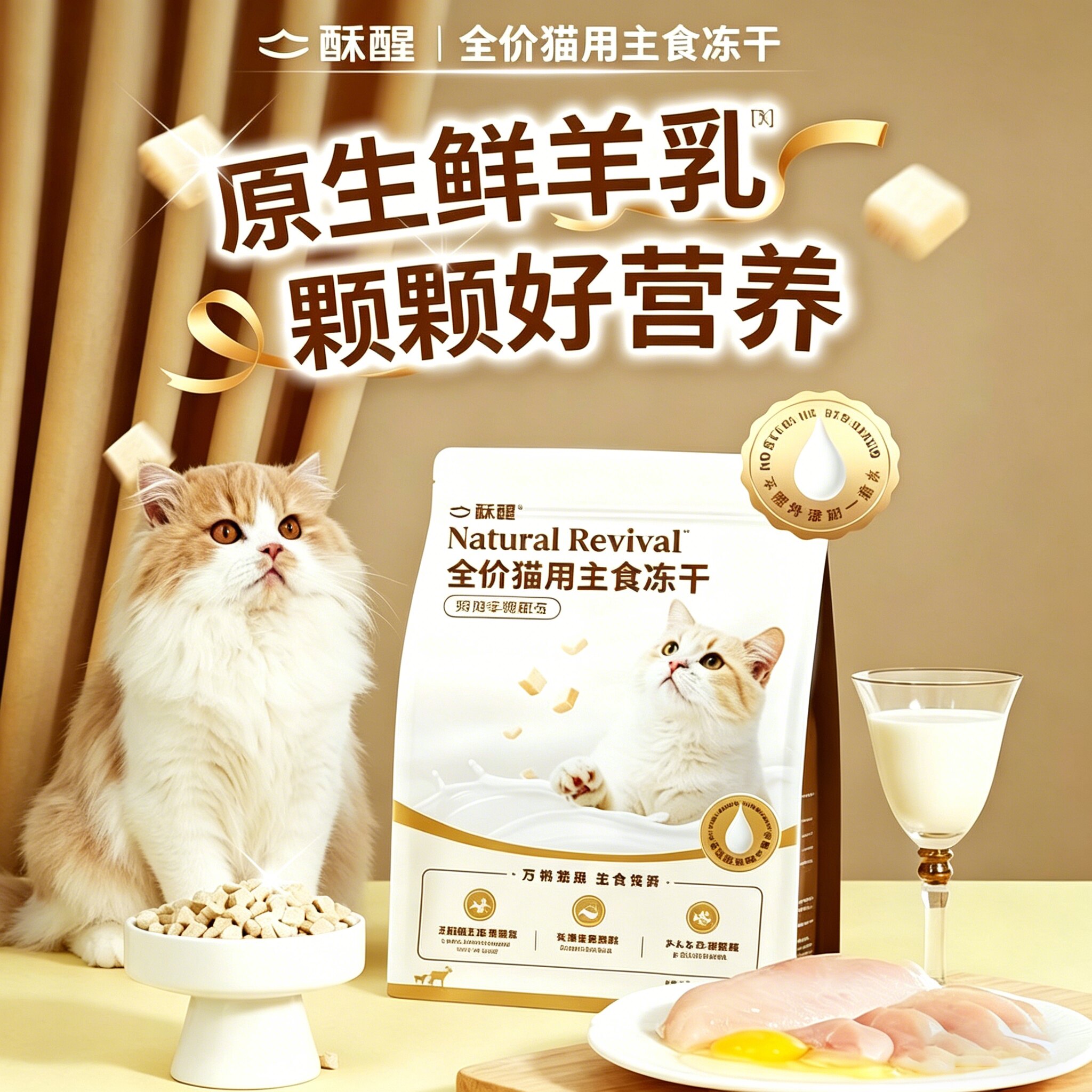 酥醒猫咪主食冻干奶皮酥280g全价猫粮长肉高蛋白营养鸡肉羊奶图片