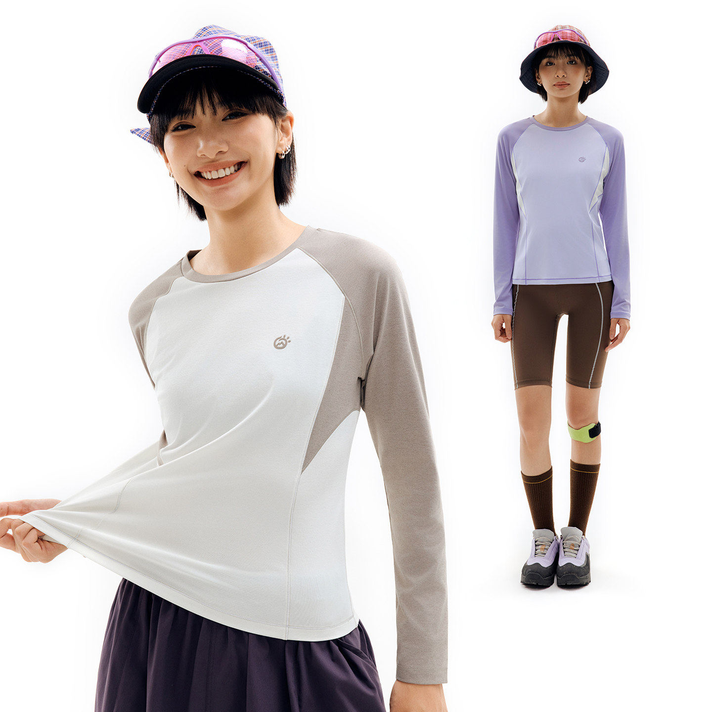 探拓户外速干T恤女士长袖拼色防晒凉感冰肤透气运动跑步登山徒步