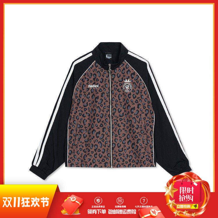 361度女装立领单夹克2026秋春新品轻薄豹纹休闲茄克运动外套潮女