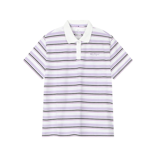 361度女士短袖POLO衫速干新品2025夏季女子翻领条纹T恤休闲上衣女