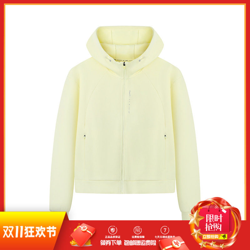 361度女装连帽开襟卫衣2025秋季新品棉质舒适运动外套休闲女卫衣