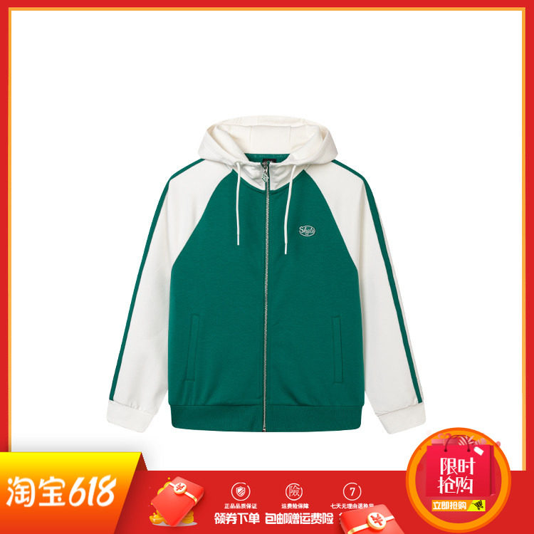 361度女装连帽运动衫春秋季新品撞色休闲外套女子跑步开襟卫衣
