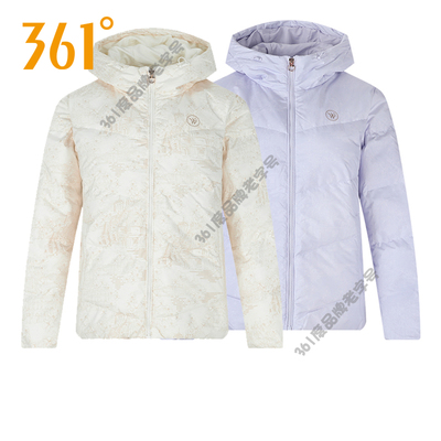 361度女装连帽羽绒服新品2024冬季保暖女子短款防风运动羽绒外套