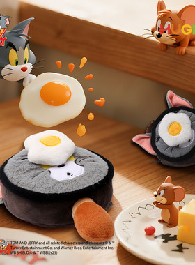 跨境华纳正版猫和老鼠毛绒玩具汤姆猫锅煎蛋玩偶杰利鼠煎奶酪挂包