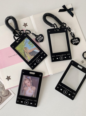 跨境Hisocute少女弹力绳黑色挂件卡套学生拍立得展示挂件卡包卡套