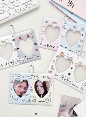 跨境 原创可爱3寸CP卡套双格心形卡套包挂证件照小卡收纳卡套钥匙