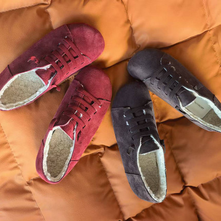 冬季复古真皮系带圆头女鞋 加绒乐福鞋保暖小棉鞋 997-53