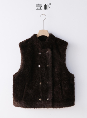 女宽松型立领双排扣秋冬马夹时尚毛绒毛马甲保暖背心 5205TK