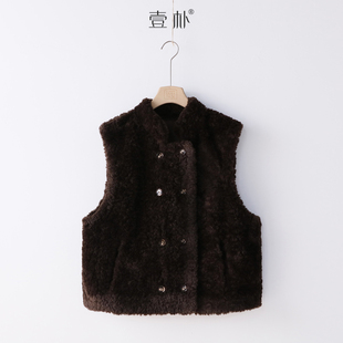 女宽松型立领双排扣秋冬马夹时尚 5205TK 毛绒毛马甲保暖背心