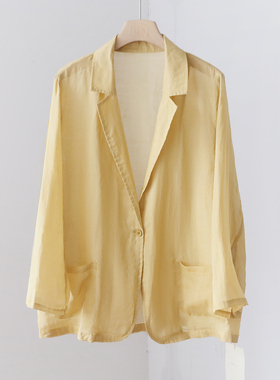 文艺纯色双口袋小西装领外套 夏季宽松轻薄防晒开衫上衣 4SP207