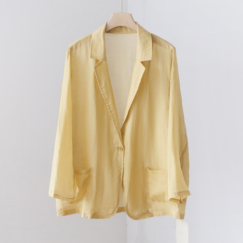 文艺纯色双口袋小西装领外套 夏季宽松轻薄防晒开衫上衣 4SP207