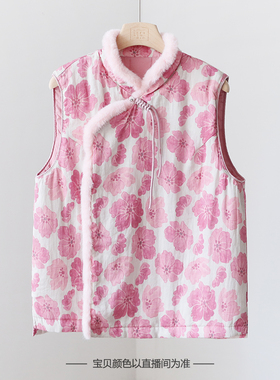 常熟新中式盘扣流苏毛毛马甲 夹棉加厚印花苎麻无袖背心马夹3SP52