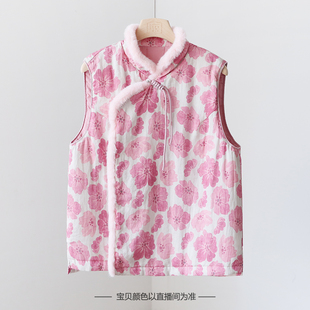 常熟新中式盘扣流苏毛毛马甲 夹棉加厚印花苎麻无袖背心马夹3SP52