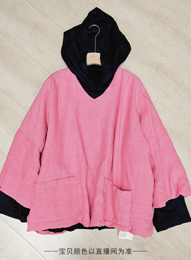 复古大口袋V领夹棉加厚干洗亚麻小棉衣  宽松显瘦外套上衣 3SP86