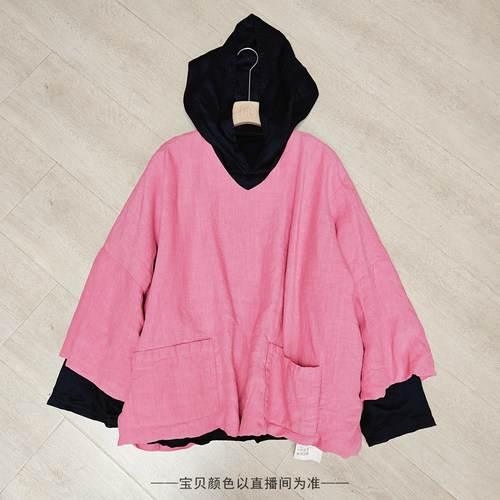 复古大口袋V领夹棉加厚干洗亚麻小棉衣  宽松显瘦外套上衣 3SP86