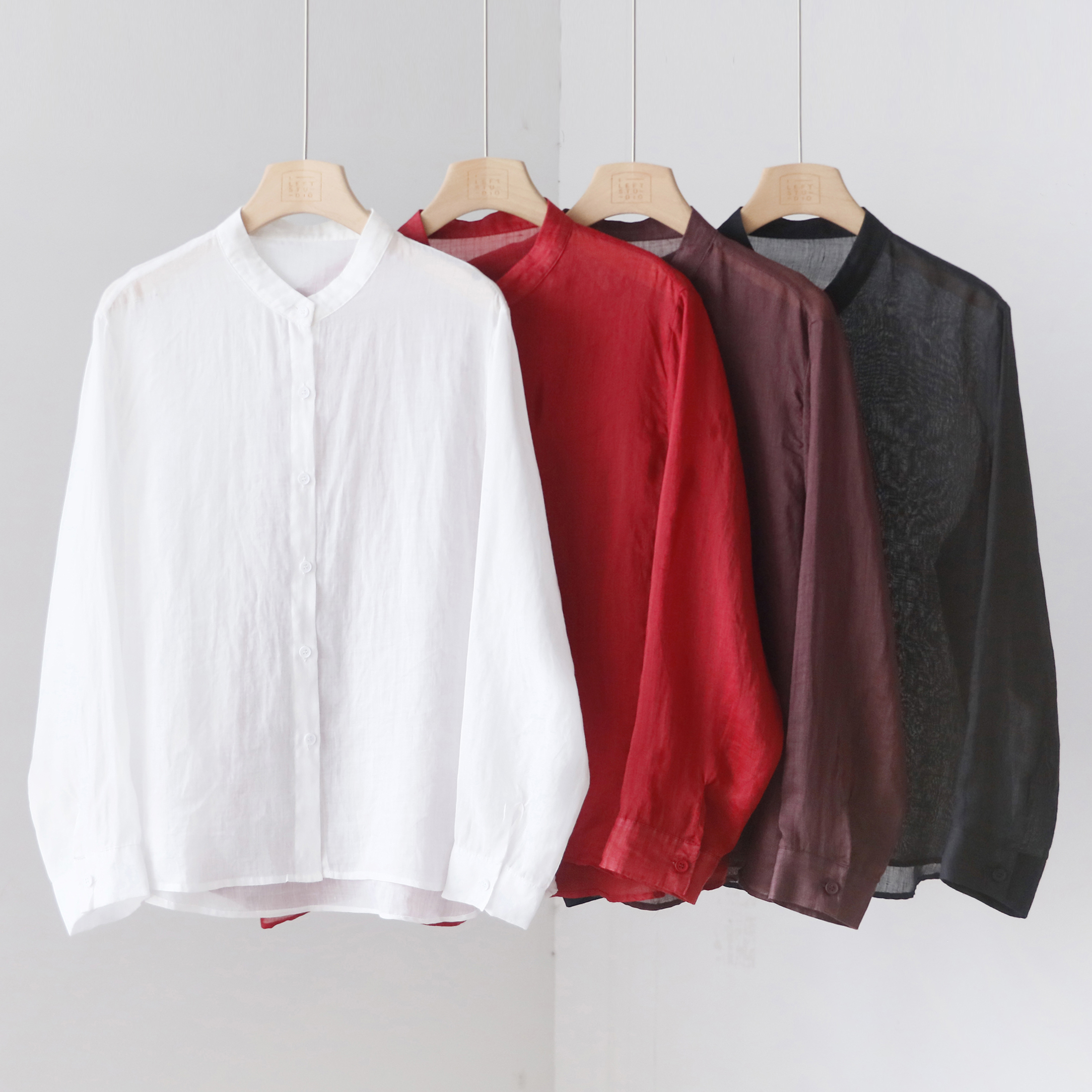 宽松型休闲风单排多扣长袖苎麻