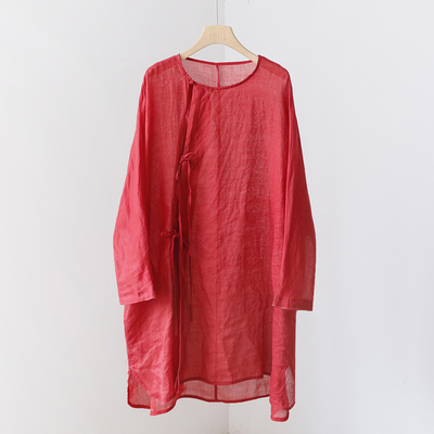 新中式A字裙苎麻纯色无品牌