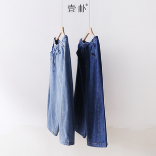 订单款 显瘦宽松牡丹裤 休闲长裤 6SP663 日系松紧腰牛仔裤