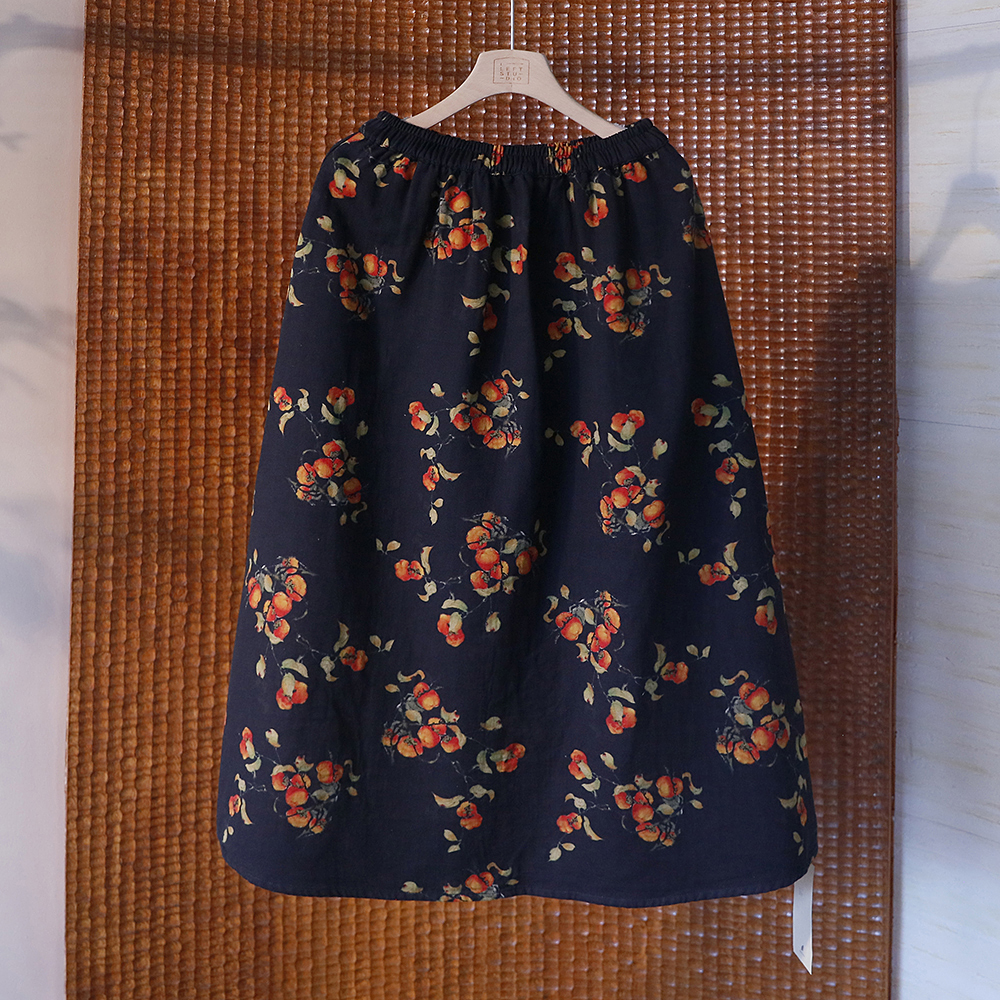 【柿柿如意】印花松紧腰中长款半身裙 百搭文艺A字裙 4SP366