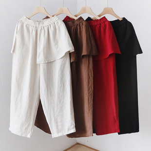 哈伦裤 秋季 显瘦复古小脚裤 文艺宽松围裙亚麻休闲裤 4SP271 新款