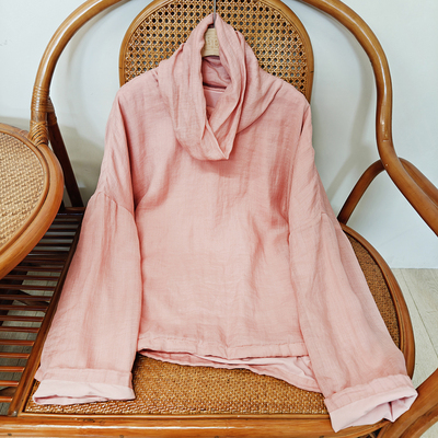 文艺范秋冬堆堆高领加厚苎麻上衣 双层保暖内搭外穿打底衫 3SP71