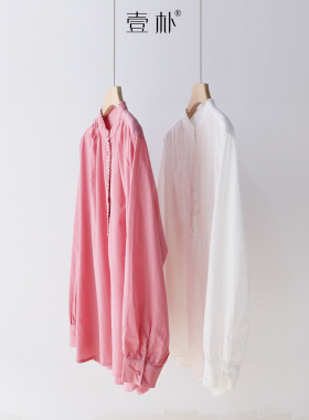 春季新款花边领半开襟全棉长袖衬衫 百搭套头衬衣上衣 5SP651