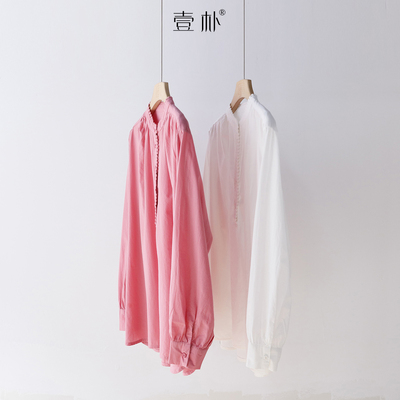 春季新款花边领半开襟全棉长袖衬衫 百搭套头衬衣上衣 5SP651