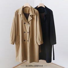 文艺复古纯色双排扣风衣 秋中长款系带腰带显瘦外套百搭 YF22386