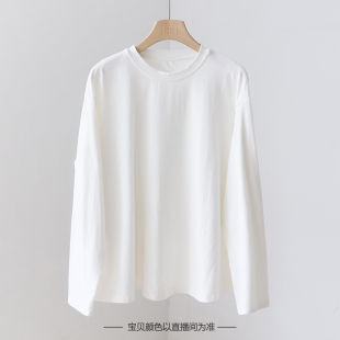 上衣 文艺炒色做旧宽松百搭休闲打底衫 YZ2515 T恤 简约圆领长袖