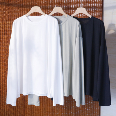 春季新款百搭纯色宽松圆领T恤 长袖打底衫套头上衣 133TK