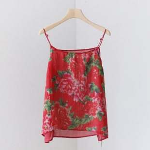 打底盘扣吊带上衣 夏季 印花宽松显瘦苎麻女背心 数码 4SP231 新款