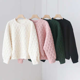 秋冬文艺刀切棉加厚上衣时尚 4SP328 夹棉圆领显瘦小棉衣套头上衣