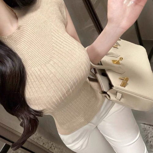 韩国性感显身材显胸大针织T恤女