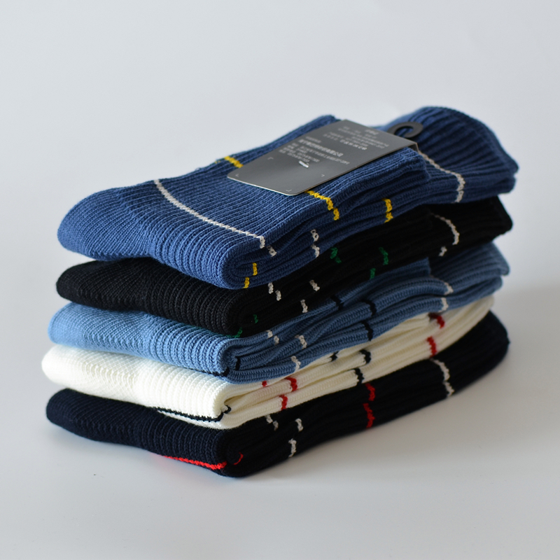 条纹棉混吸汗男士秋冬季中筒袜子