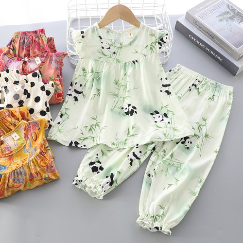 洋气童装夏季女童棉绸家居服套装