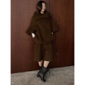 女 韩系时髦肩部门襟T恤褶裥中裤 新款 宽松羊毛双面呢套装 25冬季