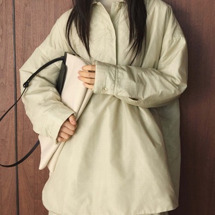 棉服廓形宽松舒适外套内穿女 日系简约时髦夹棉暗格衬衫 25冬季 新款