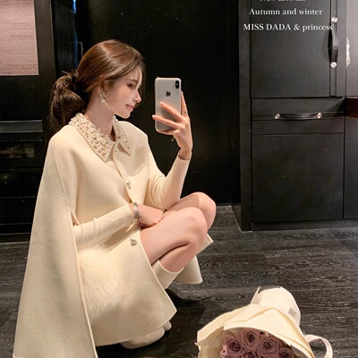 千金名媛水钻领双面呢斗篷